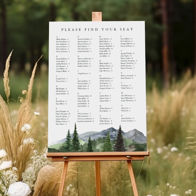 Timberline | Alphabetical Wedding Seating Chart Foam Board (Creator Uploaded)
