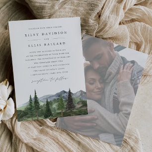 Timberline Forest & Mountain Faded Photo Wedding Invitation