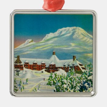 Timberline Lodge In Winter At Mt. Hood Metal Ornament by LanternPress at Zazzle