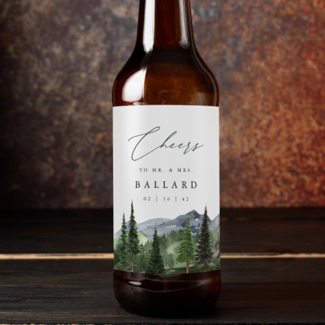 Timberline |  Mountain Forest Watercolor Wedding Beer Bottle Label (Creator Uploaded)