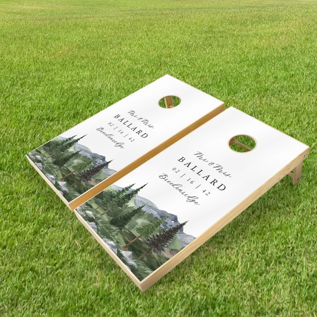 Timberline | Personalized Mountain Forest Wedding Cornhole Set (Creator Uploaded)