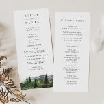 Timberline | Rustic Mountain Forest Wedding Program<br><div class="desc">Celebrate your ceremony in style with this double-sided wedding program from the Timberline collection by Redwood & Vine Design Co. Featuring tranquil green watercolor mountains and pine forest accents, this elegant layout offers a clean and modern format for both your ceremony timeline and wedding party details. Perfect for rustic minimalist...</div>