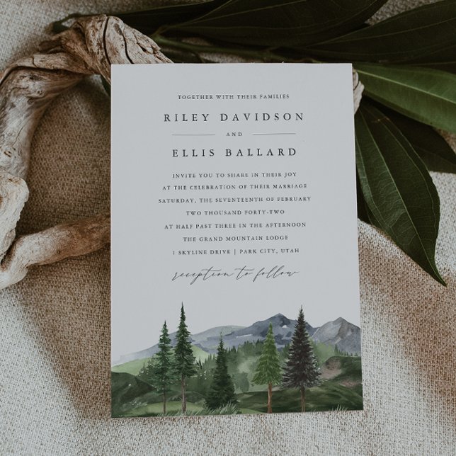 Timberline | Watercolor Forest & Mountain Wedding Invitation (Creator Uploaded)