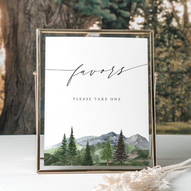 Timberline Watercolor Mountain Forest Favors Sign (Creator Uploaded)
