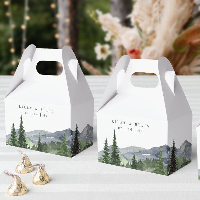 Timberline | Watercolor Mountain Wedding Favor Boxes (Creator Uploaded)