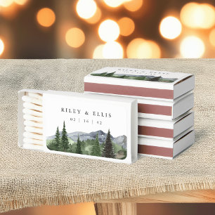 Timberline Watercolor Mountain Wedding Favor Matchboxes