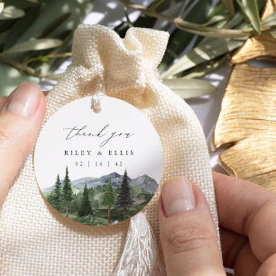 Timberline Watercolor Mountain Wedding Thank You Favor Tags