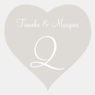 Timberwolf Customizable Monograms Wedding Heart Sticker