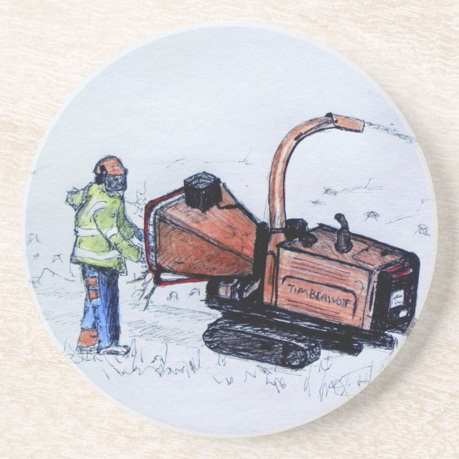 Timberwolf wood chipper drink coaster (Front)