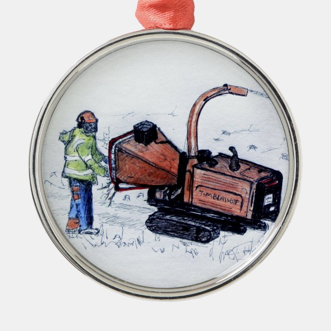 Timberwolf wood chipper metal ornament (Front)