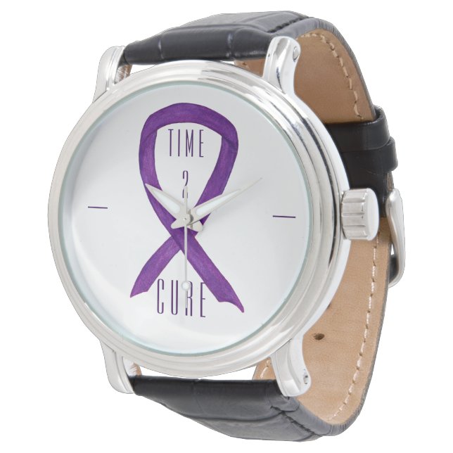 Time 2 Cure Purple Awareness Ribbon Wrist Watch (Angled)