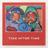 Time After Time On Red Glass Coaster