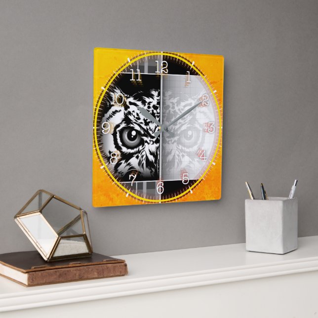 Time and illustrated art on your wall. square wall clock (Office)