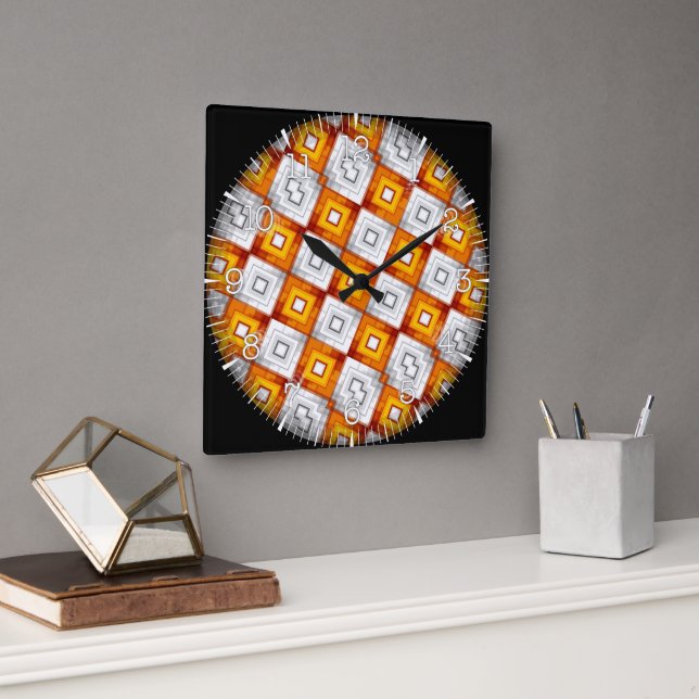 Time and illustrated art on your wall. square wall clock (Office)