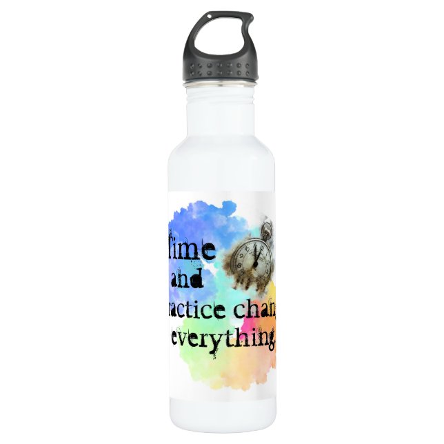 Time and practice encouragement stainless steel water bottle (Front)