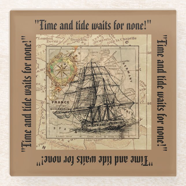 Time and Tide Blackbeard Quote Drink Coasters (Front)