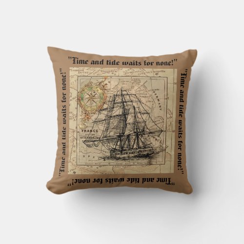 Time and Tide Blackbeard Quote Throw Pillow