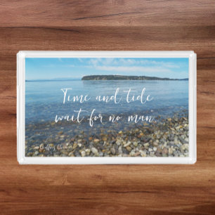 Time and Tide Geoffrey Chaucer Quote Seascape Acrylic Tray