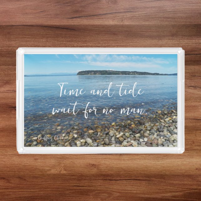 Time and Tide Geoffrey Chaucer Quote Seascape Acrylic Tray (In Situ)