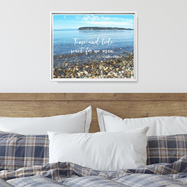 Time and Tide Geoffrey Chaucer Quote Seascape Canvas Print (Insitu(Bedroom))