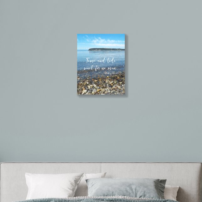 Time and Tide Geoffrey Chaucer Quote Seascape Foam Core Photo Tile (Bedroom)