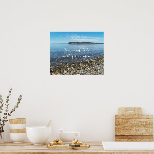 Time and Tide Geoffrey Chaucer Quote Seascape Poster (Kitchen)