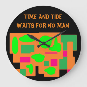 Time and Tide Logo peach lime pink patterned Large Clock