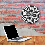 Time Bending Hypnosis Spiral Round Clock<br><div class="desc">Get ready for a time-bending experience with this round wall clock featuring a retro modern black and white spiral design! Perfect for those who love magic, hypnosis, and psychedelic optical illusions, this clock turns the mundane act of checking the time into a fun visual adventure. The hypnotic spiral effect creates...</div>