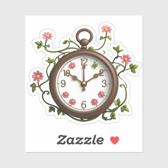 Time Blooms Sticker: Unique Clock & Floral Design Sticker (Sheet)