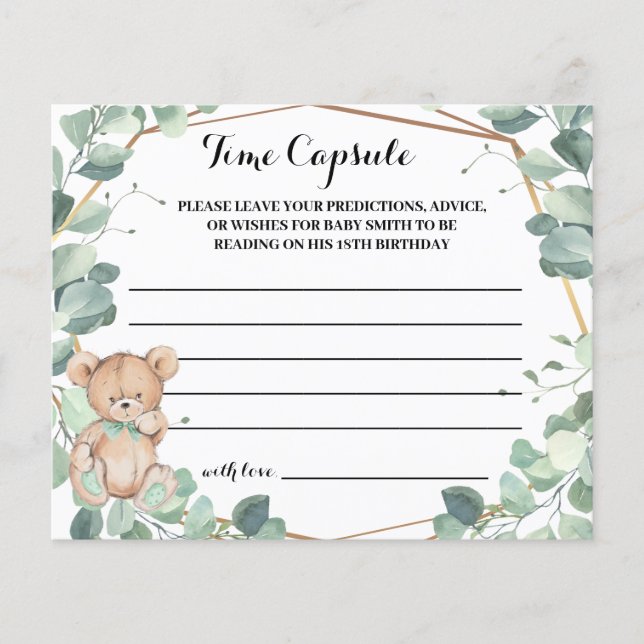 Time Capsule Advice Baby Shower Bear Greenery Card Flyer (Front)