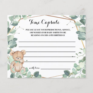 Time Capsule Advice Baby Shower Bear Greenery Card Flyer