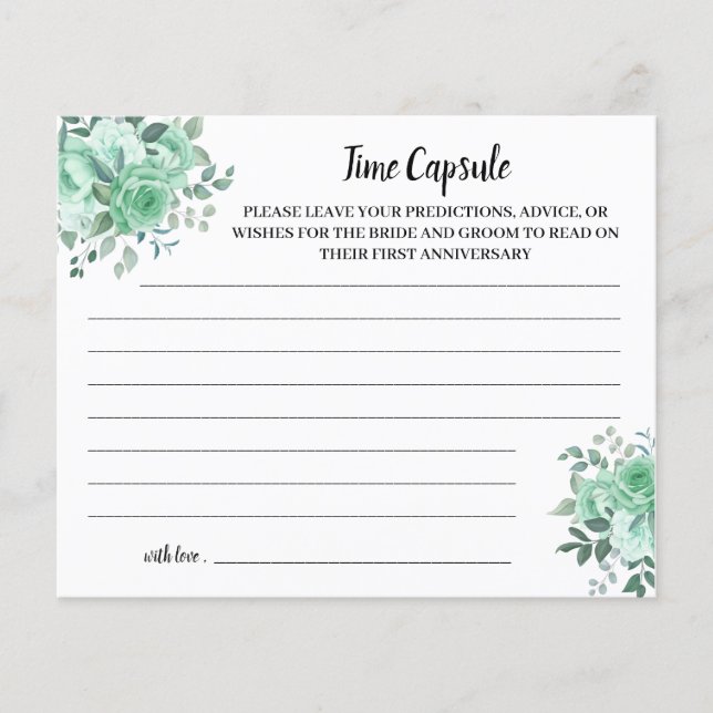 Time Capsule Advice Green Roses Bridal Shower Card Flyer (Front)