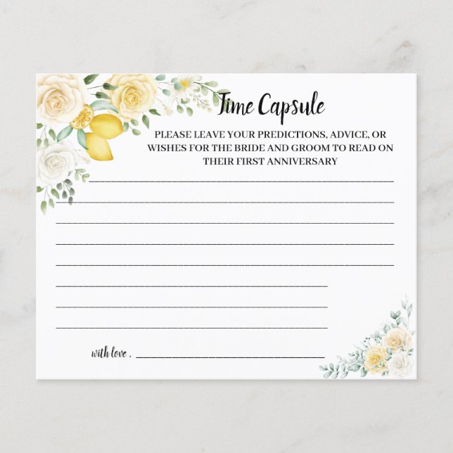 Time Capsule Advice Lemon&Roses Bridal Shower Card Flyer (Front)