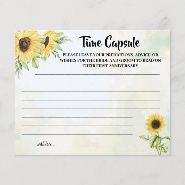 Time Capsule Advice Sunflowers Bridal Shower Card Flyer (Front)