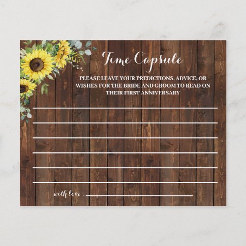 Time Capsule Advice Sunflowers Bridal Shower Game Flyer