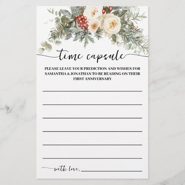 Time Capsule Advice Winter Bridal Shower Game Card Flyer (Front)