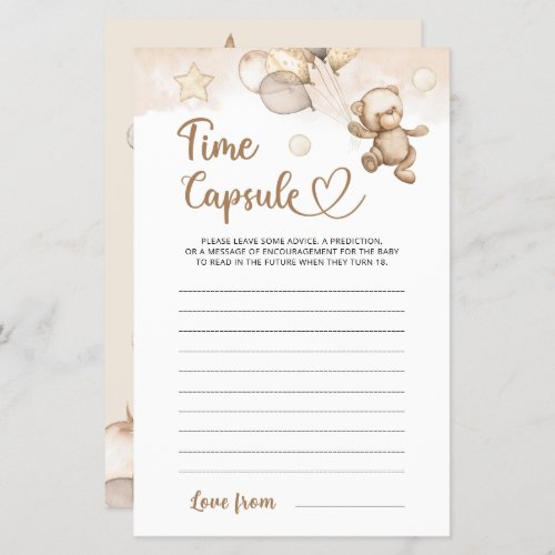 Time Capsule Baby Bear Baby Shower Game