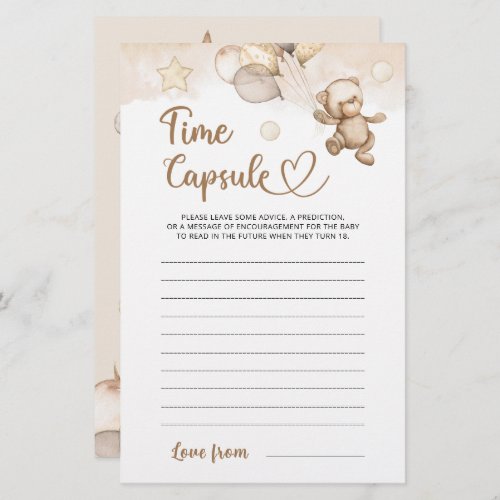 Time Capsule Baby Bear Baby Shower Game