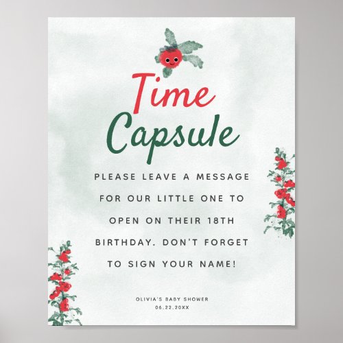 Time Capsule Baby Shower Advice Rustic Tomato Poster