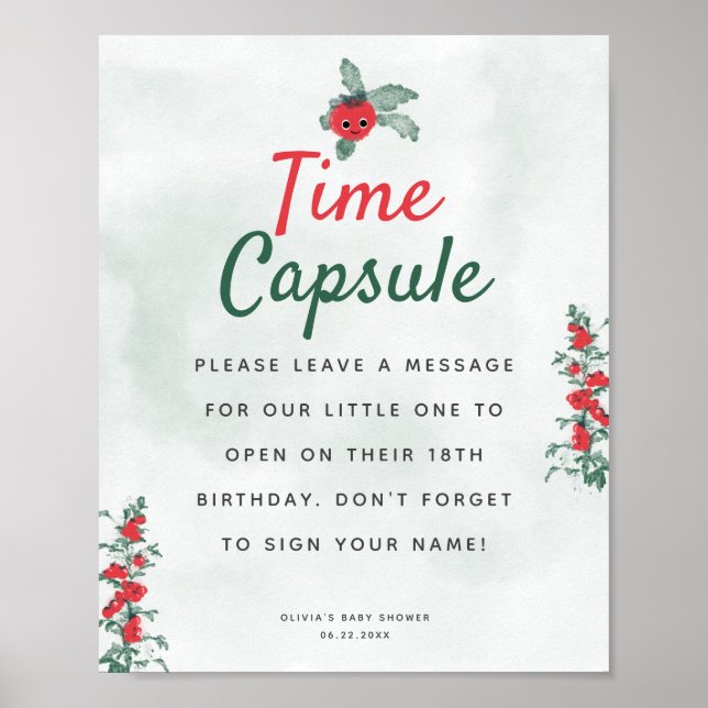 Time Capsule Baby Shower Advice Rustic Tomato Poster (Front)