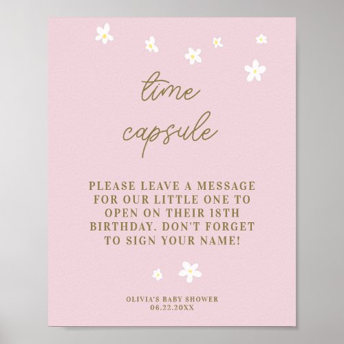 Time Capsule Baby Shower Sweet Daisies Pastel Pink Poster
