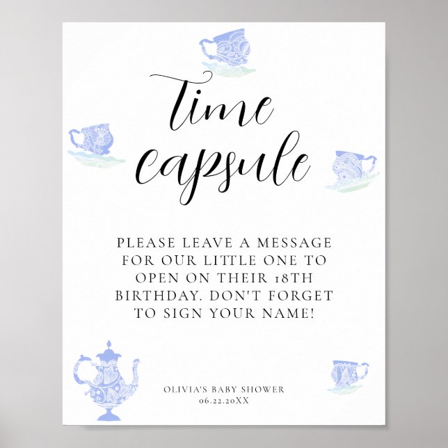 Time Capsule Baby Tea China Blue White Lace Poster (Front)