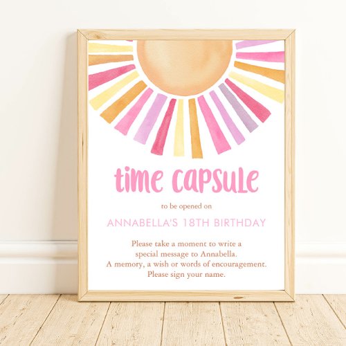 Time capsule Boho sunshine sun girls 1st birthday Poster