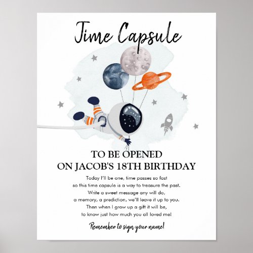 Time Capsule Outer Space Planets  Boy 1st Birthday Poster