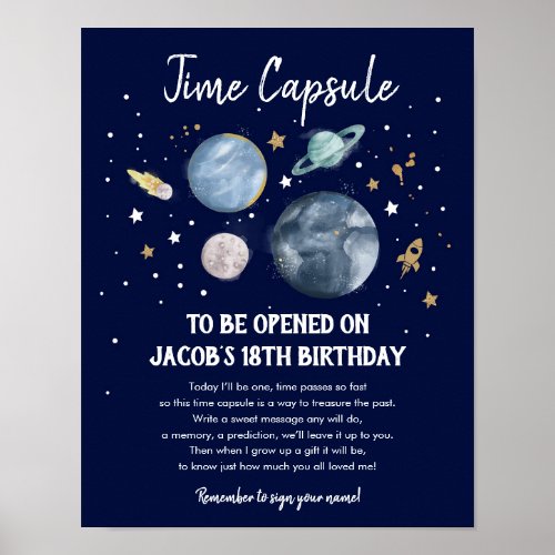 Time Capsule Outer Space Planets Boy Birthday Poster