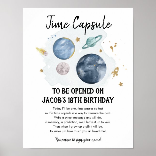 Time Capsule Outer Space Planets Boy Birthday Poster (Front)