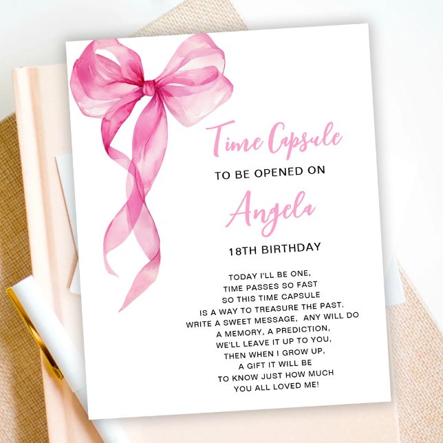 Time Capsule Pink Bow Girls 1st Birthday Poster (Creator Uploaded)