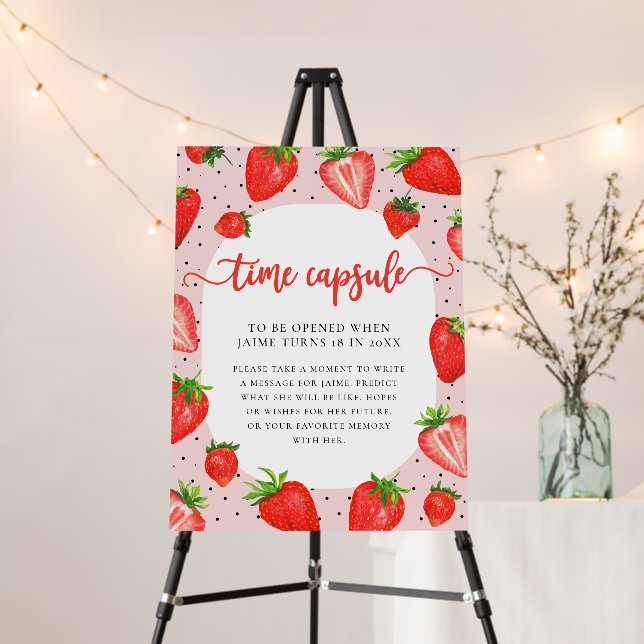 Time Capsule | Pink Strawberry Birthday Foam Board (In Situ (Stand))