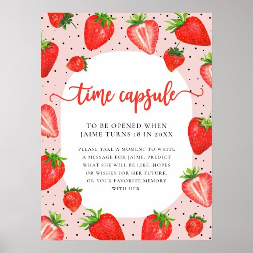 Time Capsule  Pink Strawberry Birthday Poster