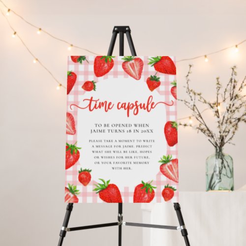 Time Capsule  Pink Strawberry Gingham Birthday Foam Board